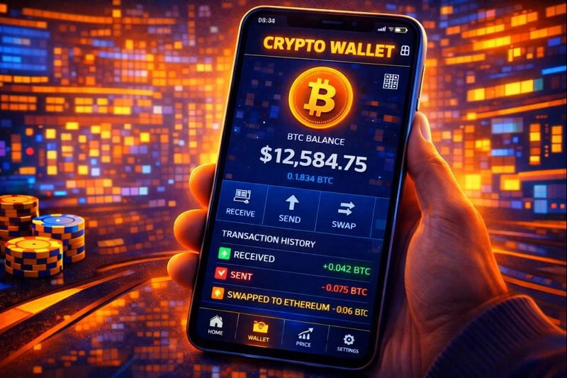 Crypto wallet interface showing Bitcoin balance