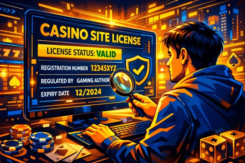User checking casino site license details