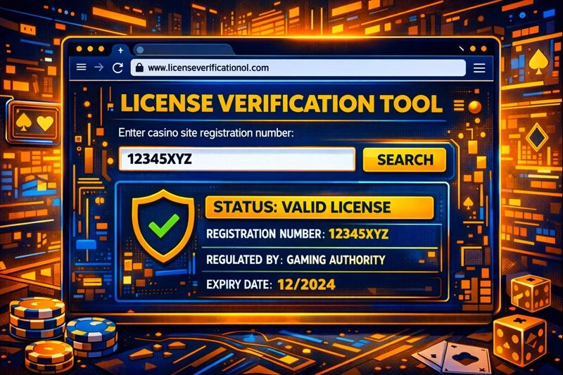 Browser showing license verification tool if Casino Site Legit