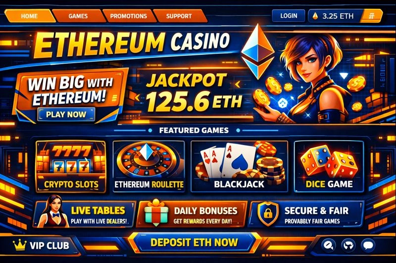 Ethereum-based casino homepage interface sample