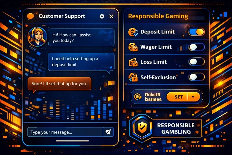 Customer support chat window with responsible gaming tools.