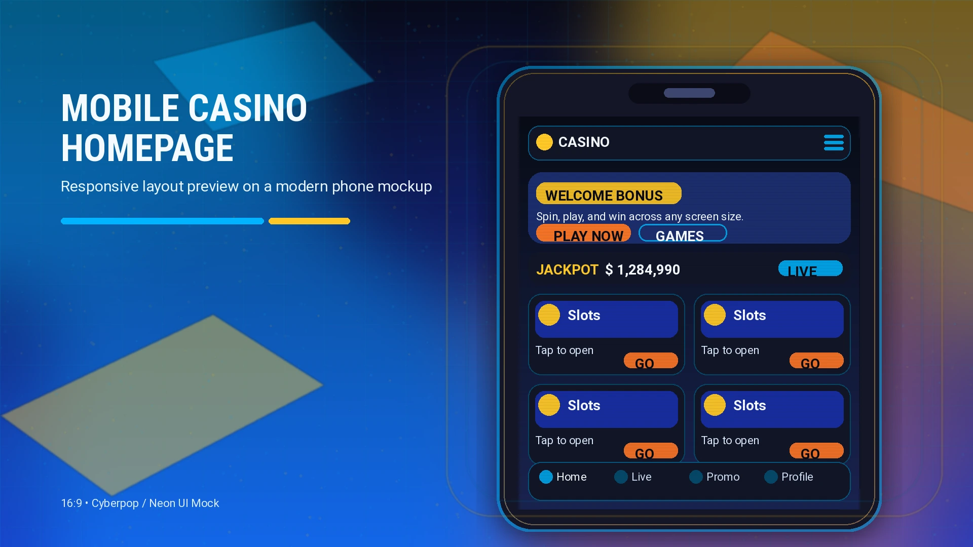 Mobile phone displaying responsive casino site homepage