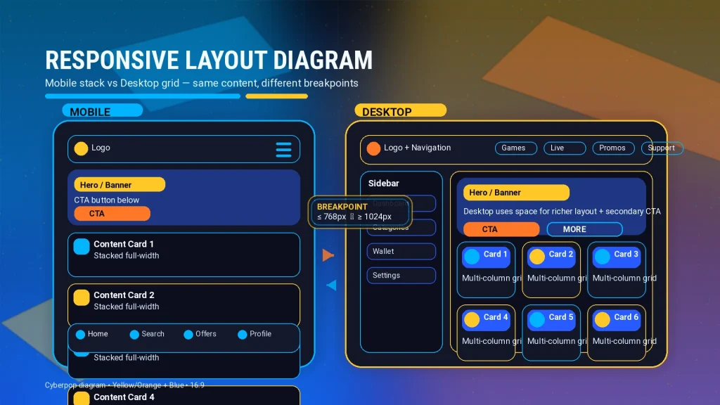 Diagram showing mobile responsive layout versus desktop layout