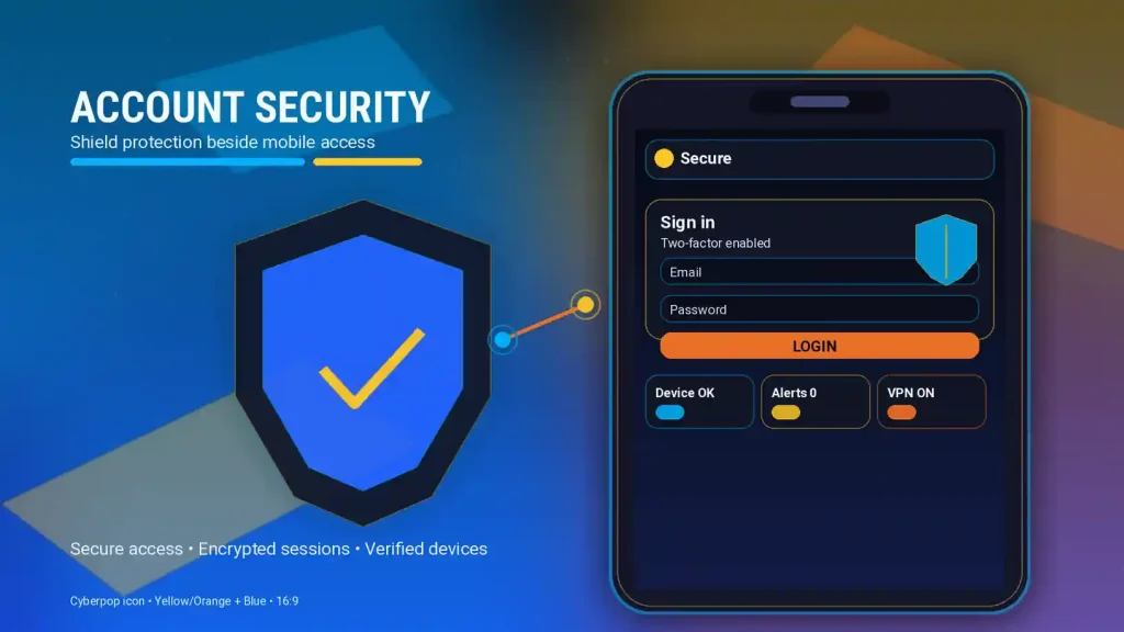 Shield icon beside smartphone representing account security