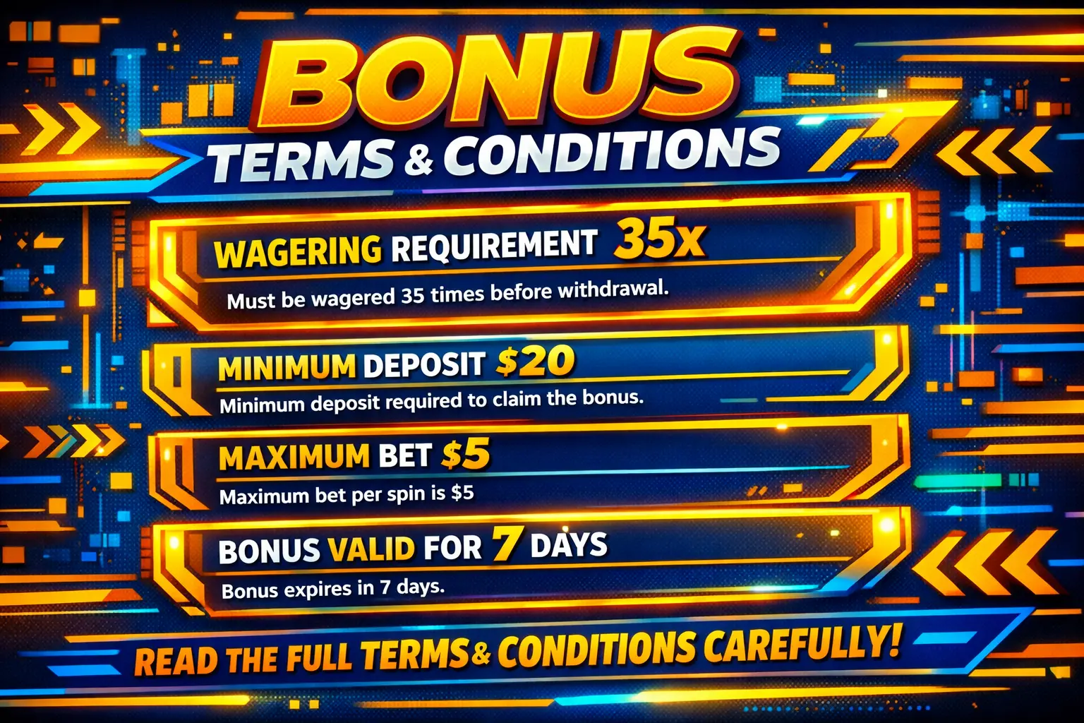Online casino site bonus terms page with highlighted conditions