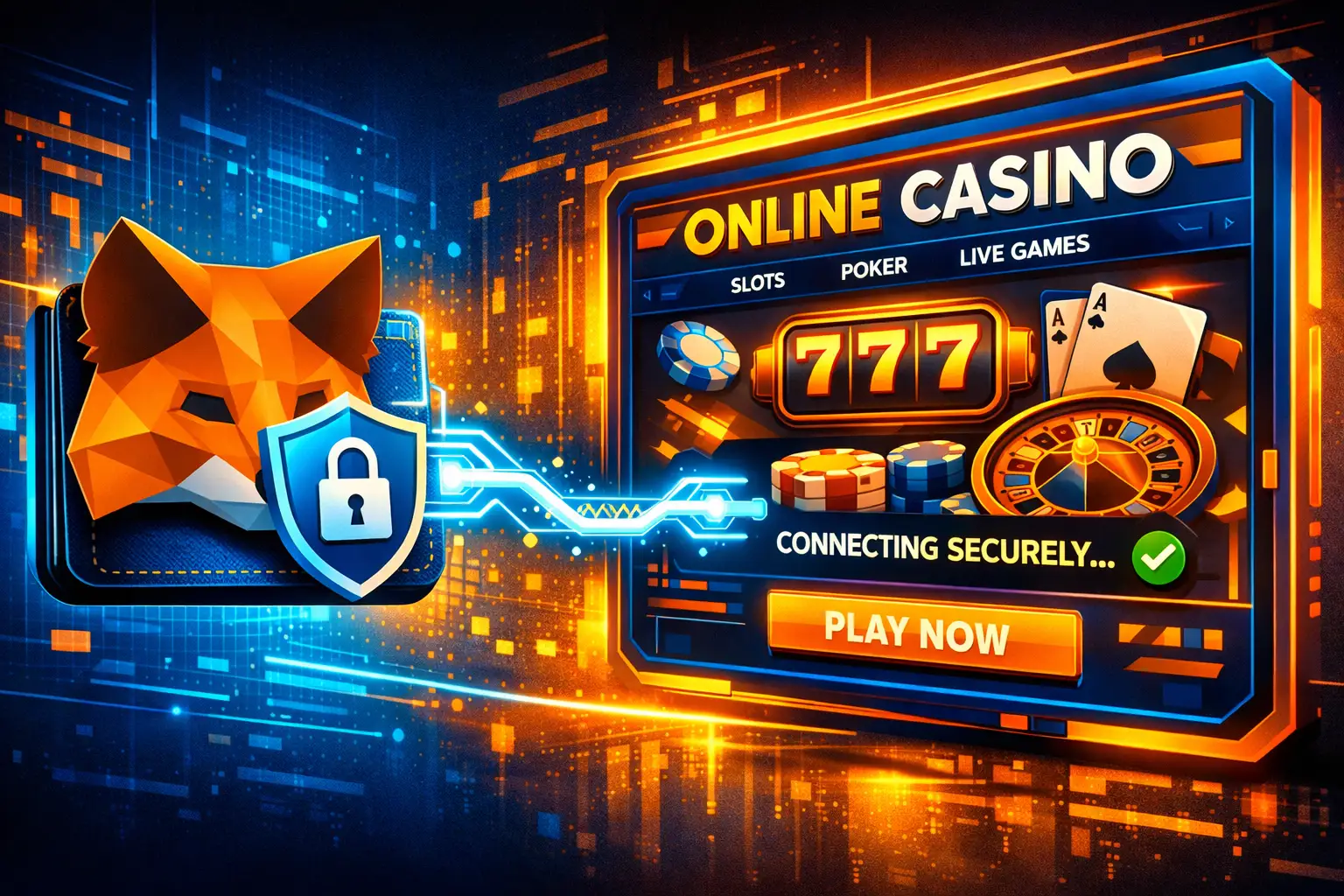 MetaMask wallet connecting safely to online casino dashboard.