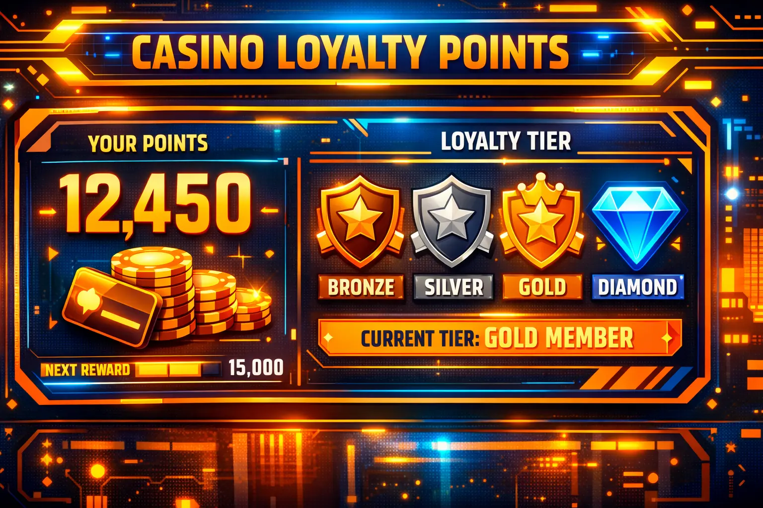 Casino loyalty points and tier badge on dashboard