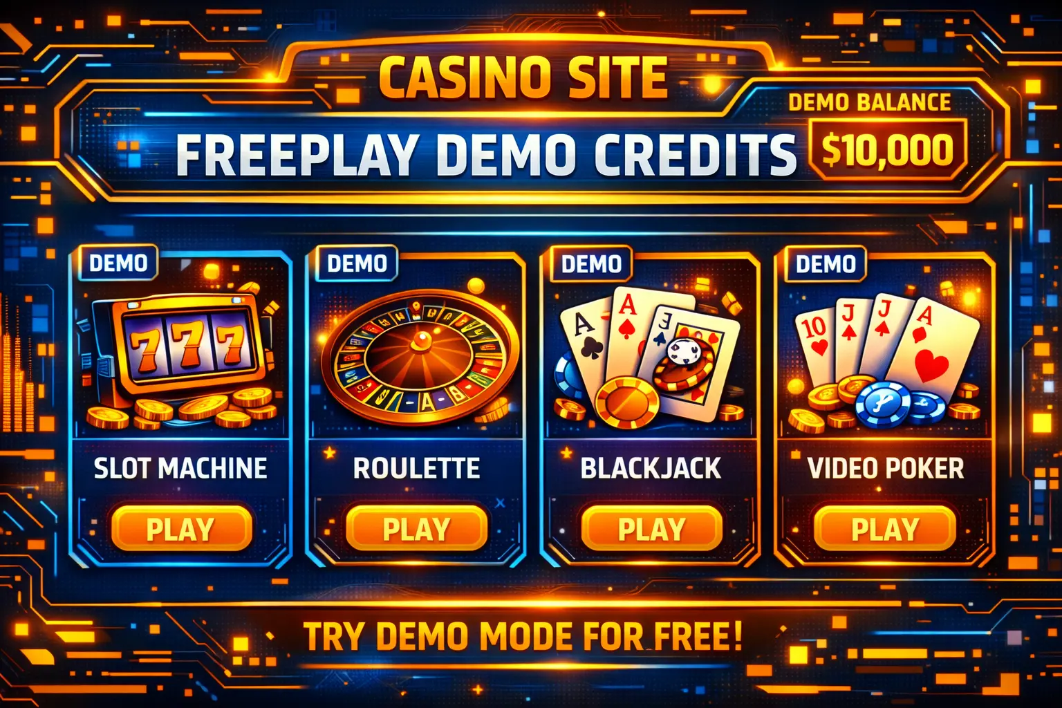 Casino Site Freeplay demo credits on game selection screen