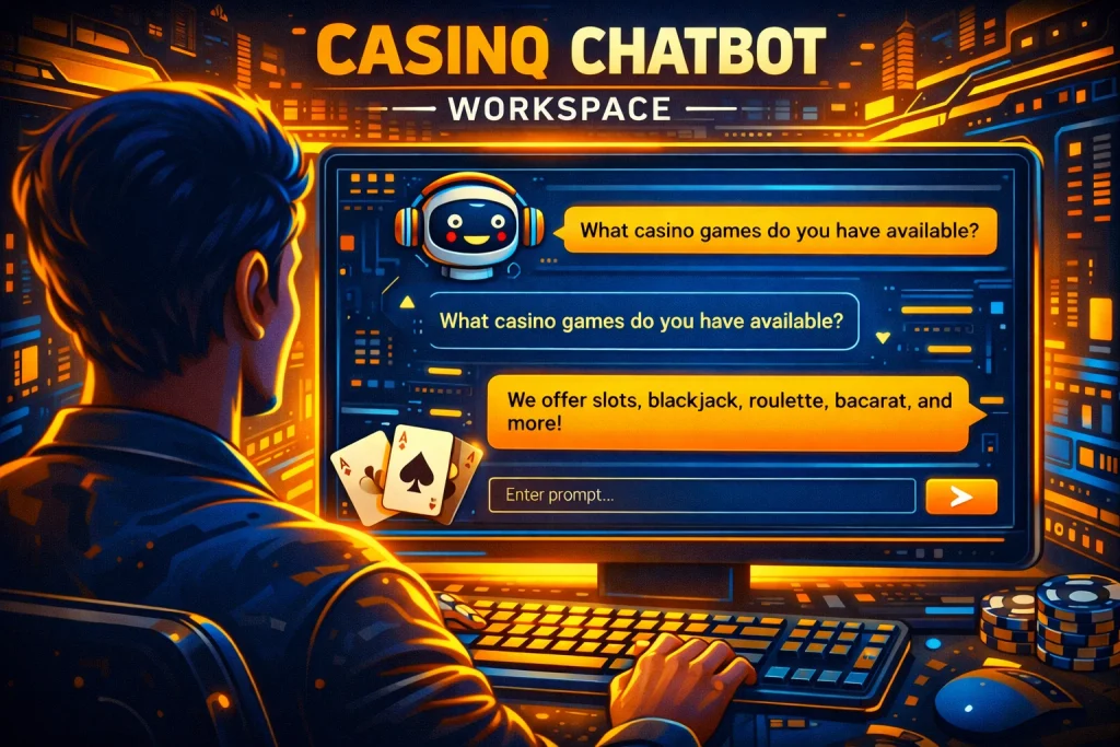 User entering prompts into casino site chatGPT chatbot workspace.
