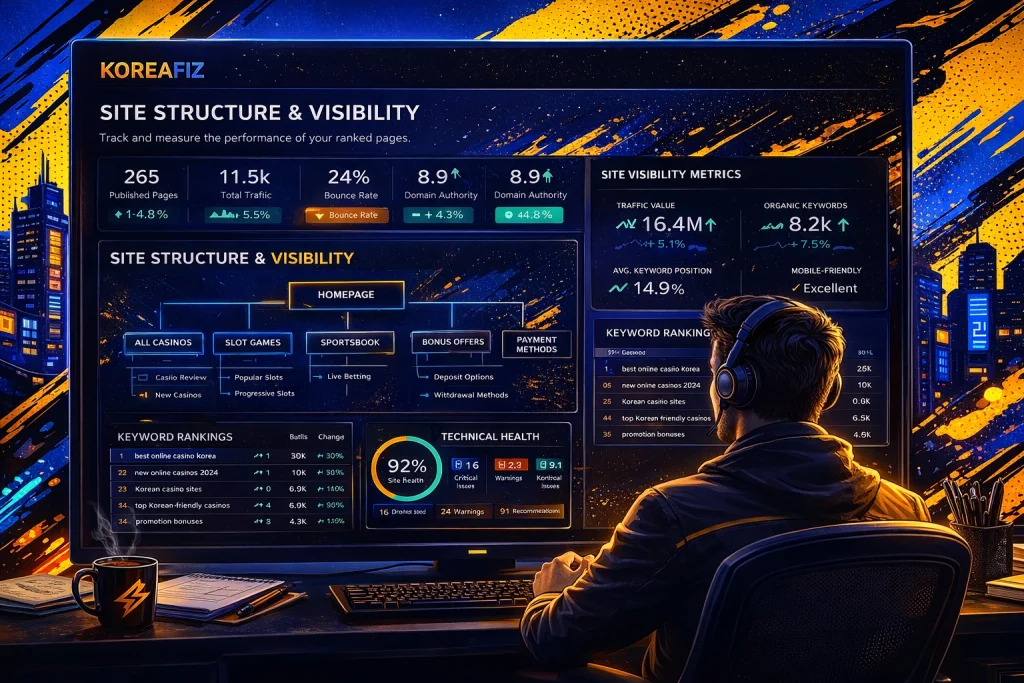 Content manager reviewing site structure and visibility metrics