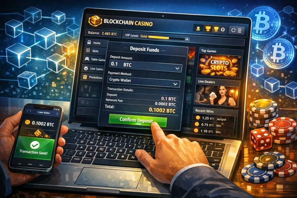 User completing deposit on blockchain casino dashboard