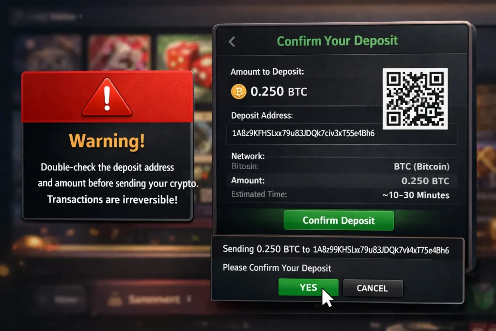 Warning message beside crypto payment confirmation screen