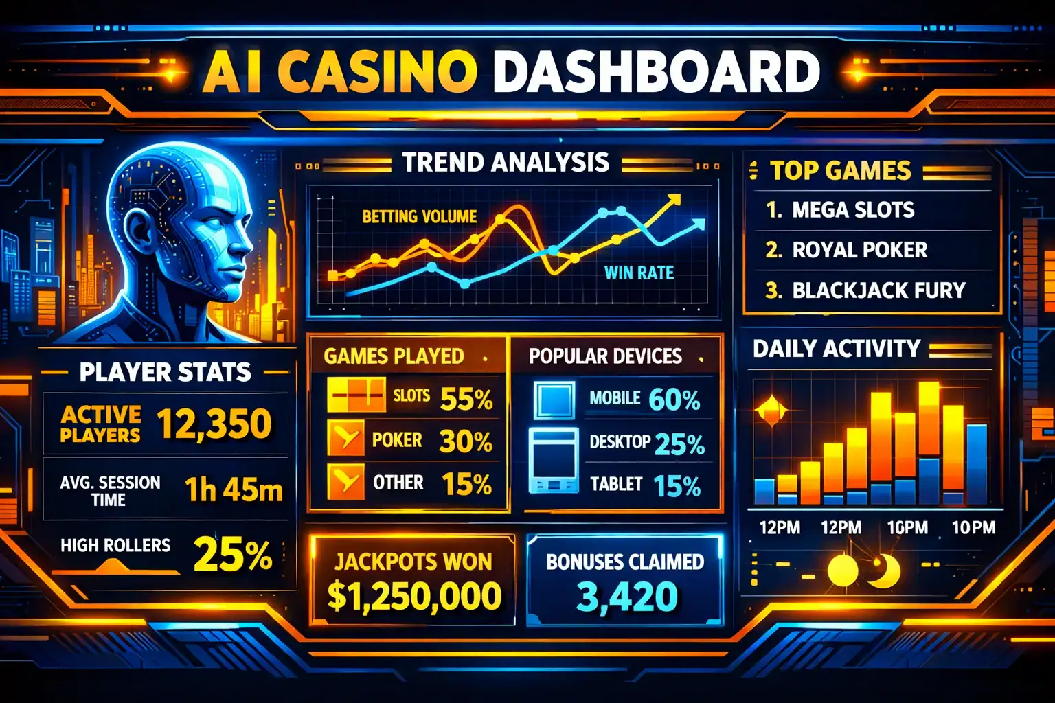 Casino Site AI dashboard showing casino player trends and activity