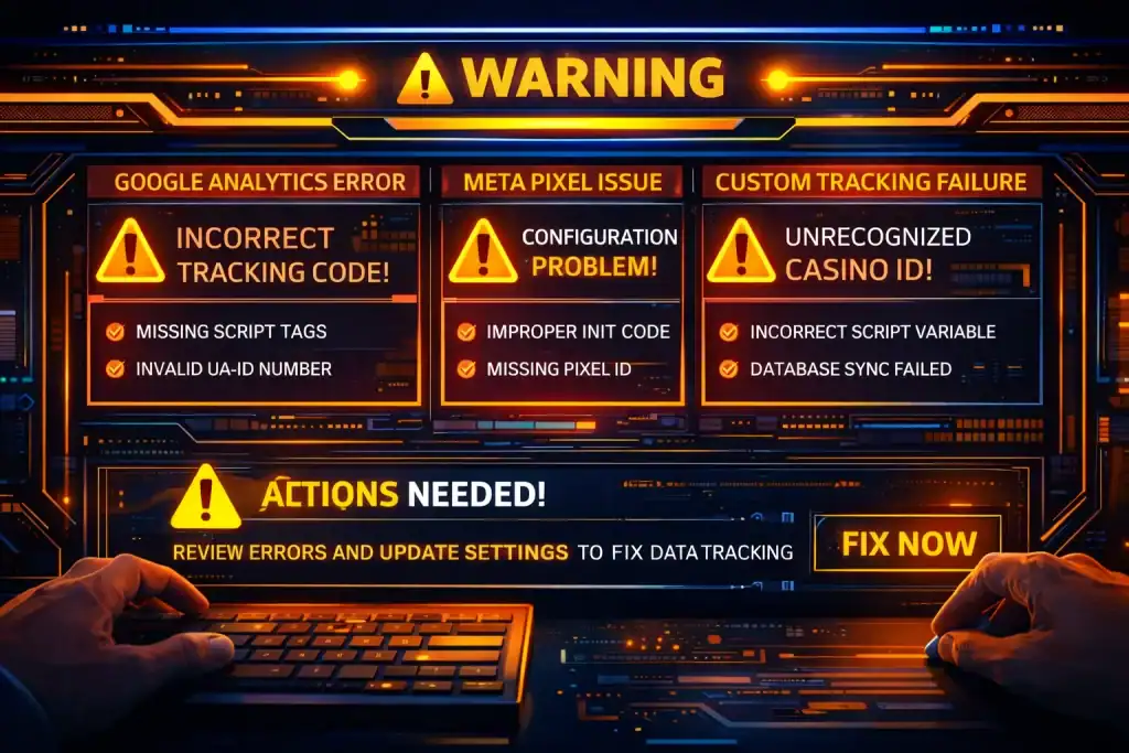 Warning screen showing incorrect data tracking setup issues