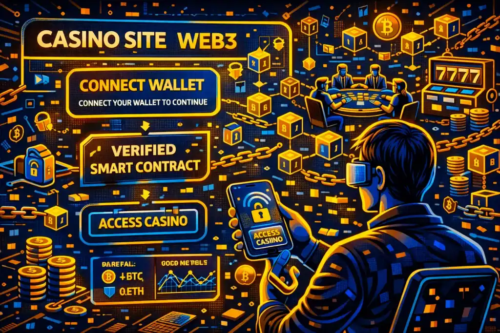 Casino Site Web3 futuristic scene with a player