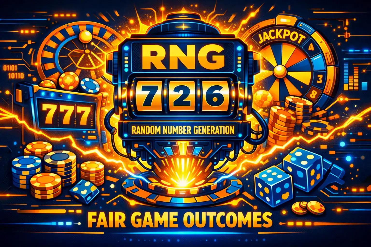 Casino Site RNG concept showing random number generation powering fair online casino game outcomes