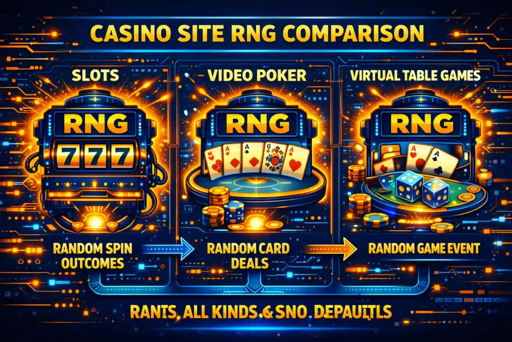 Comparison of Casino Site RNG in slots, video poker, and virtual table games