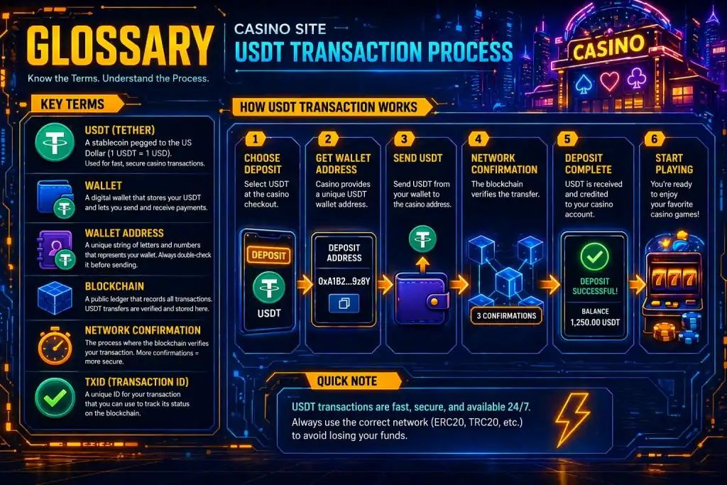 Glossary explanation of Casino Site USDT transaction process