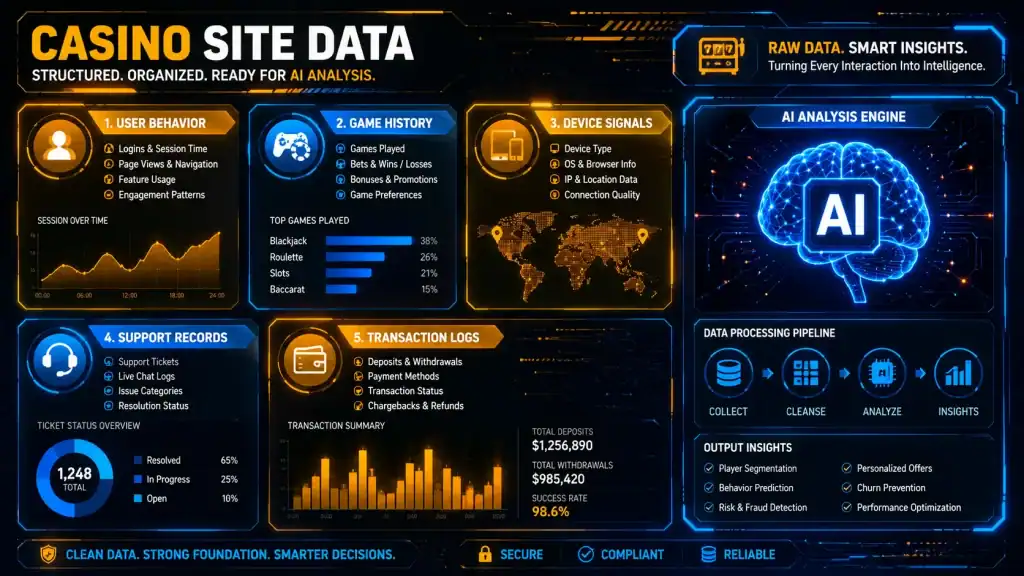 Close-up visual of structured Casino Site Data categories
