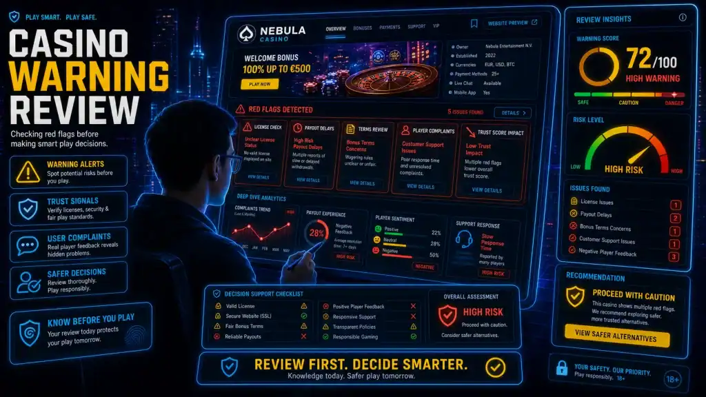 User reviewing casino warnings before making informed decisions