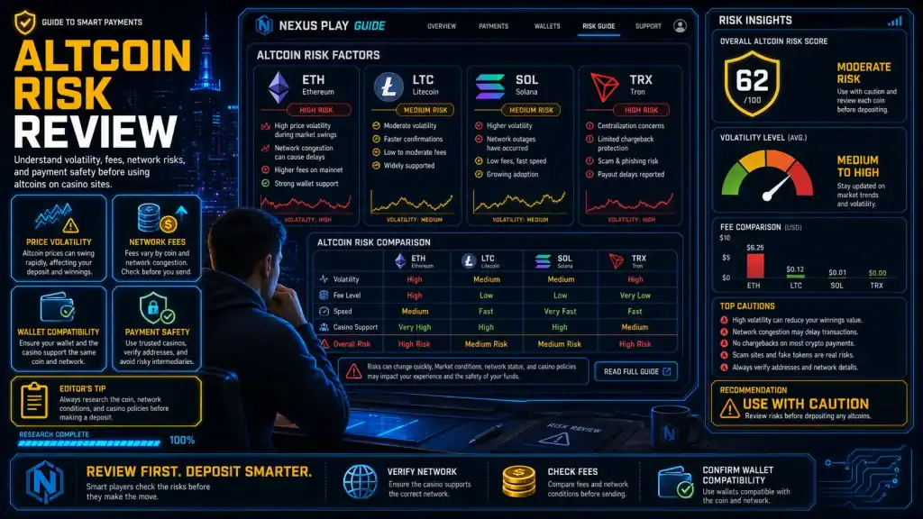 User reviewing casino site altcoin risks