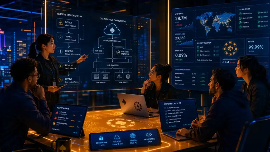 A focused operations team monitors a Casino site cloud environment