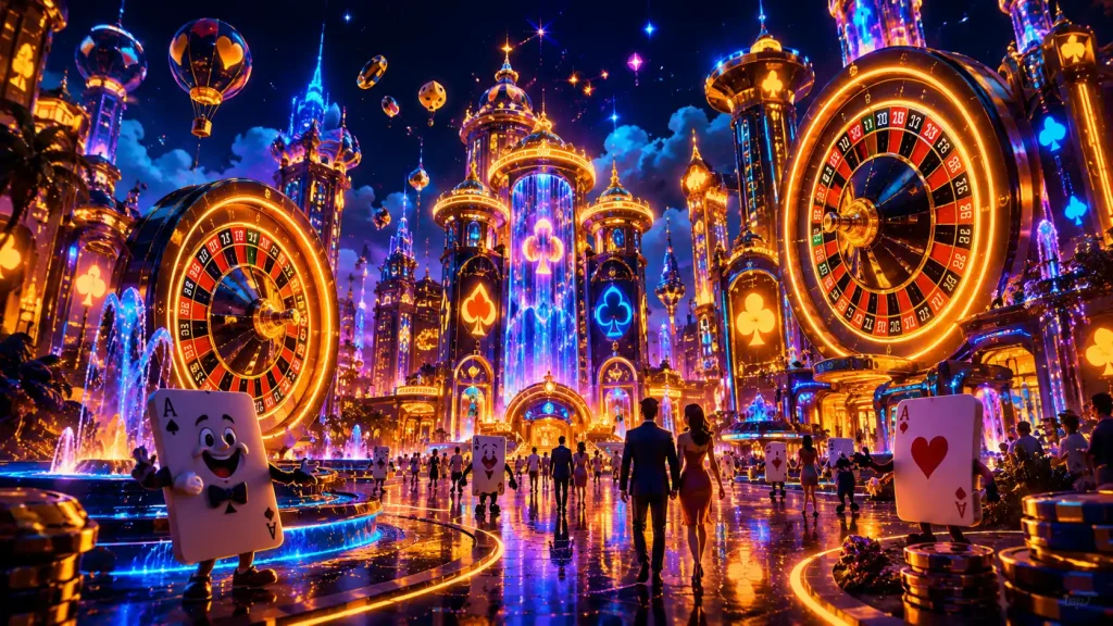 fantasy casino site midjourney city at night,