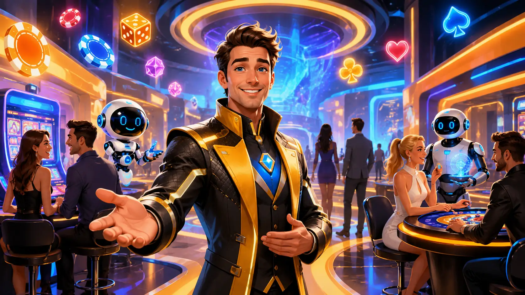 Casino Site Avatar welcomes adult visitors in a glowing virtual lobby