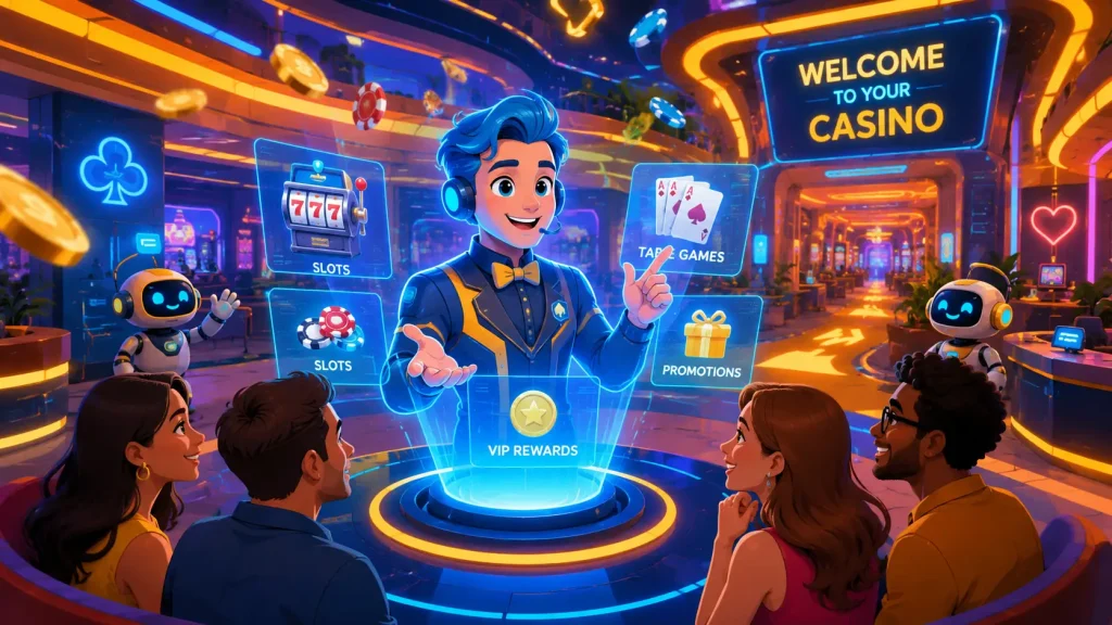 Creative Casino Site Avatar appears as a friendly holographic dealer