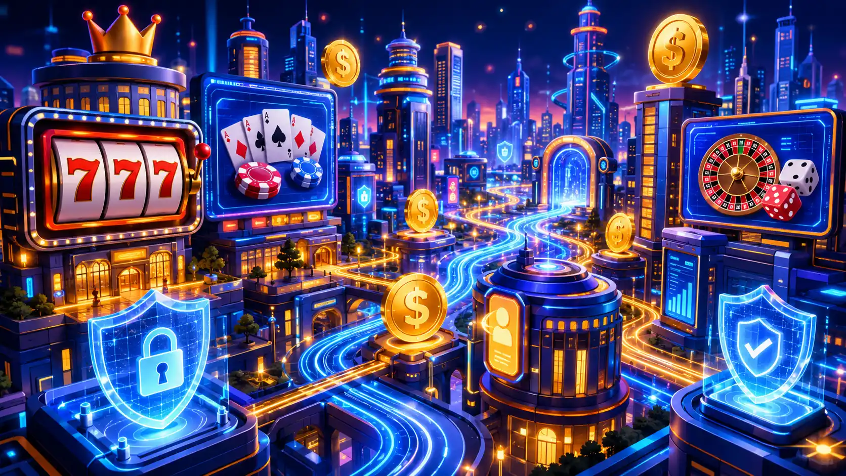 casino site platform depicted as a glowing digital city