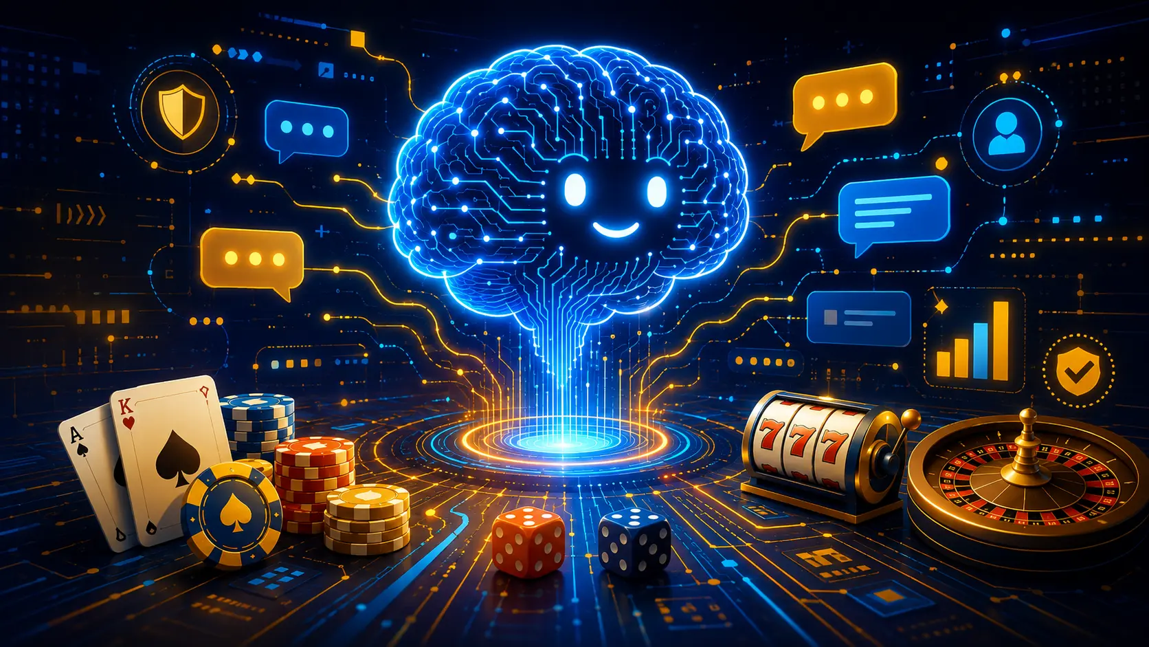 Cartoon-style illustration of a glowing Casino Site LLM