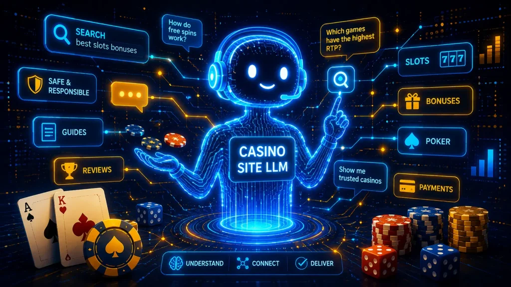 Creative cyberpunk scene showing a Casino Site LLM