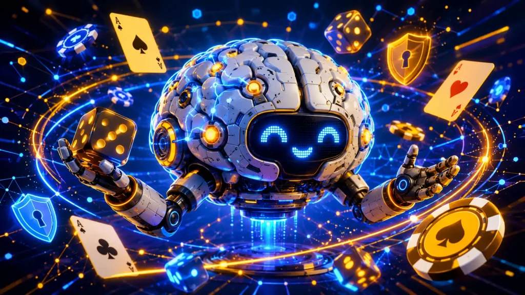 Creative illustration of Casino Site Neural as a friendly robotic brain