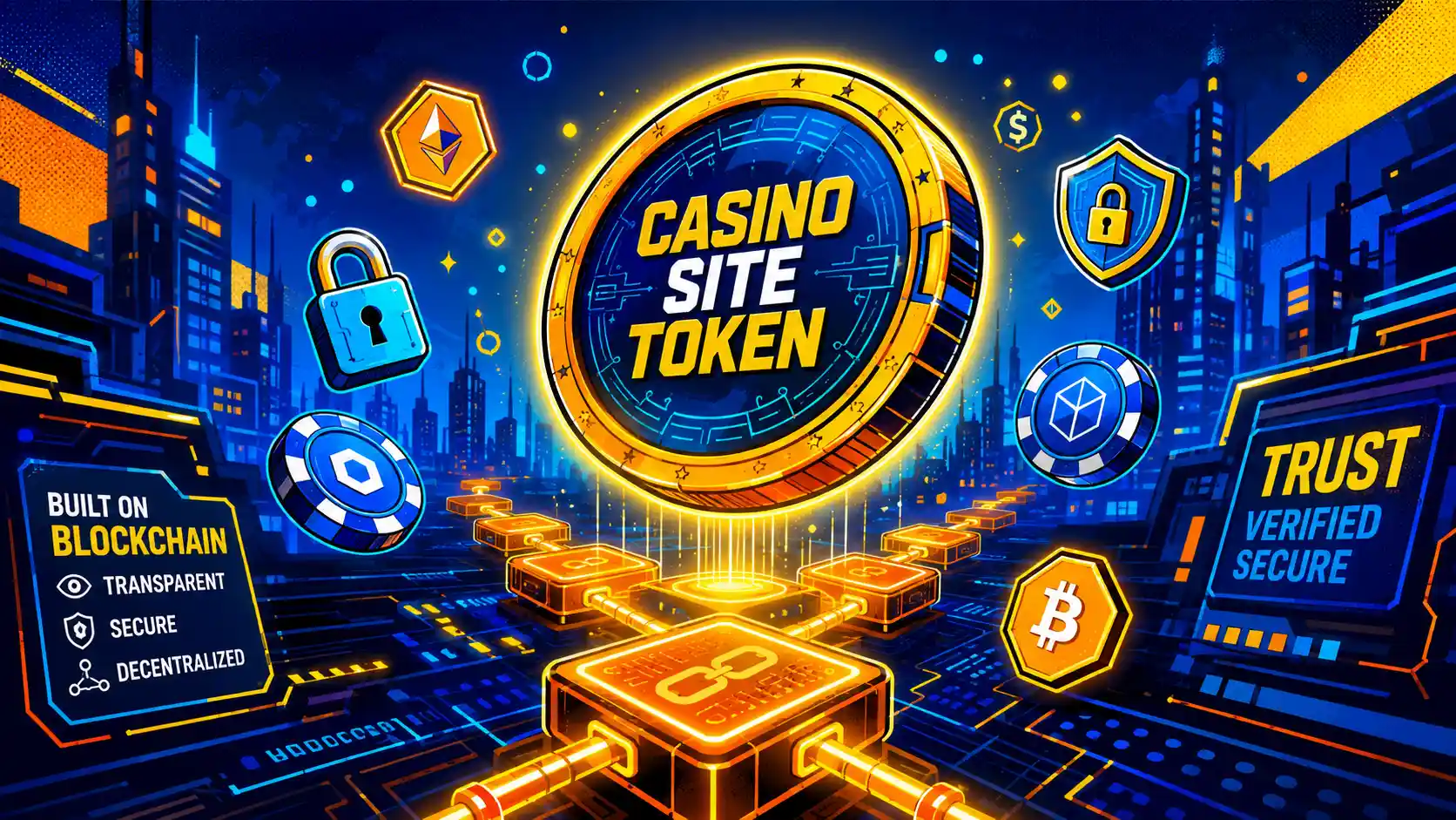 asino Site Token shaped like a futuristic gold-and-blue coin
