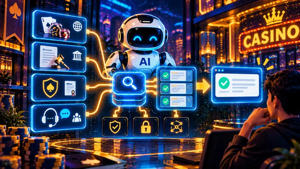 AI verification system comparing retrieved casino information from multiple trusted sources before answering